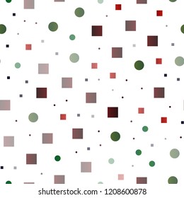 Dark Green, Red vector seamless cover with circles, cubes. Abstract backdrop with colorful circles, rectangles. Pattern for trendy fabric, wallpapers.