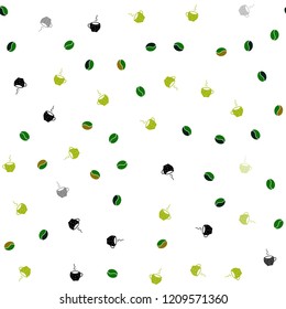 Dark Green, Red vector seamless layout with coffee set. Colorful illustration with gradient coffee beans, mugs. Design for ad, poster, banner of cafes, restaurants.