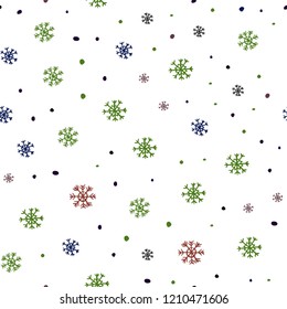Dark Green, Red vector seamless cover with beautiful snowflakes. Colorful snowflakes with gradient on abstract background. Trendy design for wallpaper, fabric makers.