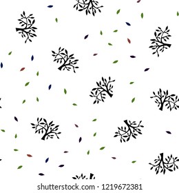 Dark Green, Red vector seamless natural pattern with leaves, branches. Shining colored illustration with leaves and branches. Template for business cards, websites.