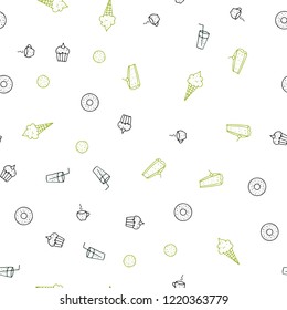 Dark Green, Red vector seamless background with tasty food. Illustration with set of fresh food in doodle style. Design for ad, poster, banner of cafes or restaurants.