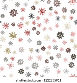 Dark Green, Red vector seamless template with ice snowflakes. Decorative shining illustration with snow on abstract template. Trendy design for wallpaper, fabric makers.