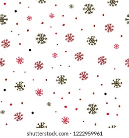 Dark Green, Red vector seamless cover with beautiful snowflakes. Shining colorful illustration with snow in christmas style. Pattern for design of fabric, wallpapers.