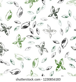 Dark Green, Red vector seamless doodle pattern with leaves. leaves on blurred abstract background with gradient. Design for textile, fabric, wallpapers.