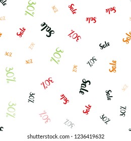 Dark Green, Red vector seamless background with 30% signs of sales. Abstract illustration with colorful gradient symbols of sales. Backdrop for super sales on Black Friday.