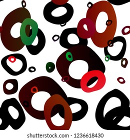 Dark Green, Red vector seamless cover with circles. Illustration with set of shining colorful abstract circles. Pattern for design of fabric, wallpapers.