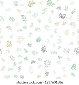 Dark Green, Red vector seamless doodle background with leaves, branches. Leaves, branches in natural style on white background. Design for textile, fabric, wallpapers.