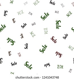 Dark Green, Red vector seamless template with 30, 50, 70% selling. Colored words of sales with gradient on white background. Backdrop for ads, leaflets of Black Friday.