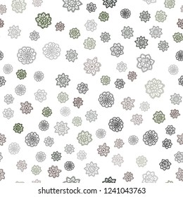 Dark Green, Red vector seamless cover with beautiful snowflakes. Glitter abstract illustration with crystals of ice. Trendy design for wallpaper, fabric makers.