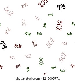 Dark Green, Red vector seamless cover with symbols of 50 % sales. Colorful set of  percentage signs in simple style. Template for season sales, shopping ads.
