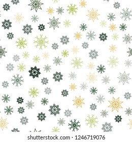 Dark Green, Red vector seamless background with xmas snowflakes. Glitter abstract illustration with crystals of ice. Template for business cards, websites.