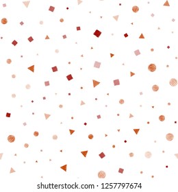 Dark Green, Red vector seamless background with triangles, circles, cubes. Illustration with set of colorful circles, triangles, squares. Pattern for design of window blinds, curtains.