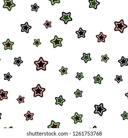 Dark Green, Red vector seamless cover with small and big stars. Glitter abstract illustration with colored stars. Design for textile, fabric, wallpapers.