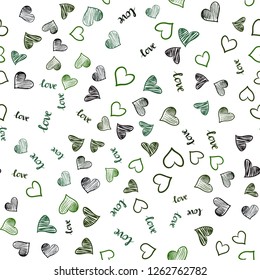 Dark Green, Red vector seamless background with words of love, hearts. Romantic illustration with colorful phrase LOVE YOU, hearts. Texture for window blinds, curtains.