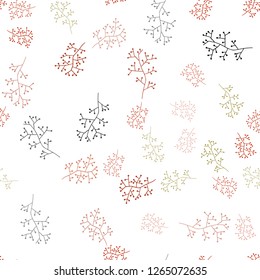 Dark Green, Red vector seamless natural background with branches. Sketchy doodles on white background. Template for business cards, websites.