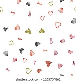 Dark Green, Red vector seamless texture with words LOVE YOU, hearts. Illustration with phrase LOVE YOU, hearts for valentine's day. Design for wallpaper, fabric makers.