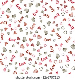 Dark Green, Red vector seamless template with text LOVE YOU, hearts. Design in doodle style with text LOVE YOU, hearts. Pattern for trendy fabric, wallpapers.