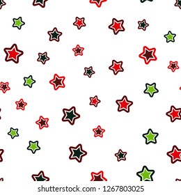 Dark Green, Red vector seamless pattern with christmas stars. Blurred decorative design in simple style with stars. Template for business cards, websites.
