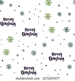 Dark Green, Red vector seamless pattern with christmas snowflakes. Colorful decorative design in xmas style with snow. Pattern for design of fabric, wallpapers.