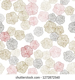 Dark Green, Red vector seamless doodle background with flowers. Doodle illustration of flowers in Origami style. Pattern for design of fabric, wallpapers.