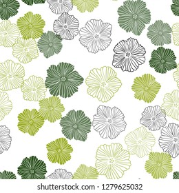 Dark Green, Red vector seamless doodle pattern with flowers. Sketchy doodle flowers on white background. Texture for window blinds, curtains.
