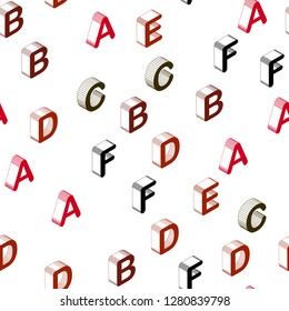 Dark Green, Red vector seamless texture with 3D ABC characters. Shining colorful 3D illustration with isolated letters. Pattern for design of fabric, wallpapers.