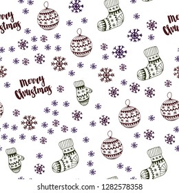 Dark Green, Red vector seamless pattern with christmas snowflakes, balls, socks, mittens. Modern geometric abstract illustration. Design for wallpaper, fabric makers.