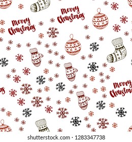 Dark Green, Red vector seamless pattern with christmas snowflakes, balls, socks, mittens. Modern geometric abstract illustration. Pattern for trendy fabric, wallpapers.