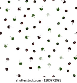 Dark Green, Red vector seamless background with coffee, beans. Glitter abstract backdrop with gradient mugs, coffee grains. Design for ad, poster, banner of cafes, restaurants.