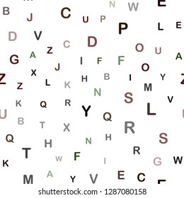Dark Green, Red vector seamless background with signs of alphabet. Shining colorful illustration with isolated letters. Pattern for design of fabric, wallpapers.