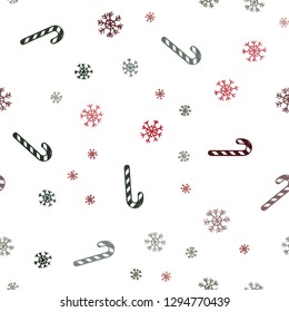 Dark Green, Red vector seamless layout with christmas sweet desserts.