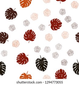 Dark Green, Red vector seamless elegant background with flowers, leaves. An elegant bright illustration with leaves and flowers. Design for textile, fabric, wallpapers.