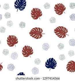 Dark Green, Red vector seamless doodle background with flowers, leaves. Colorful illustration in doodle style with leaves, flowers. Pattern for trendy fabric, wallpapers.