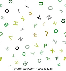 Dark Green, Red vector seamless background with signs of alphabet. Abstract illustration with colored latin alphabet. Texture for window blinds, curtains.