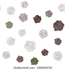 Dark Green, Red vector seamless abstract backdrop with flowers. Sketchy doodle flowers on white background. Texture for window blinds, curtains.