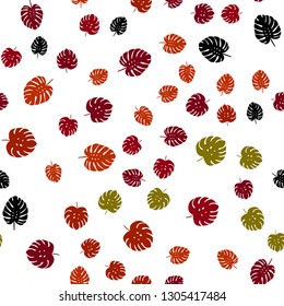 Dark Green, Red vector seamless elegant template with leaves. Shining colored illustration with leaves in doodle style. Texture for window blinds, curtains.