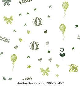 Dark Green, Red vector seamless layout in new year style. Colorful illustration with aheart, baloon, candy, gift, star, ribbon. Pattern for carnival, festival ads.