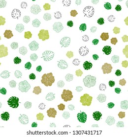 Dark Green, Red vector seamless doodle template with leaves, flowers. Sketchy doodles on white background. Pattern for trendy fabric, wallpapers.