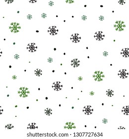 Dark Green, Red vector seamless layout with bright snowflakes. Glitter abstract illustration with crystals of ice. Pattern for trendy fabric, wallpapers.