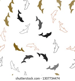 Dark Green, Red vector seamless pattern with sea dolphins. Isolated sea dolphins on white background. Pattern for websites of animals.