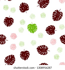 Dark Green, Red vector seamless elegant wallpaper with flowers, leaves. Decorative design in Indian style on white background. Template for business cards, websites.