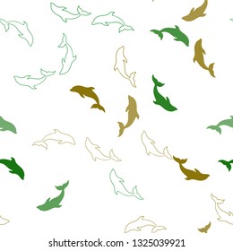 Dark Green, Red vector seamless texture with dolphins. Decorative design in natural style with sea dolphins. Template for natural magazines.