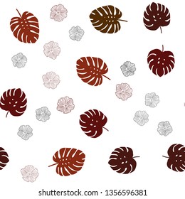 Dark Green, Red vector seamless natural pattern with flowers, leaves. An elegant bright illustration with leaves and flowers. Texture for window blinds, curtains.