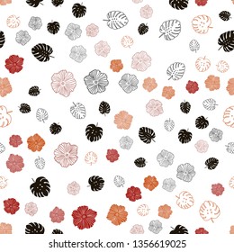 Dark Green, Red vector seamless doodle background with leaves, flowers. Leaves and flowers with gradient on white background. Pattern for trendy fabric, wallpapers.
