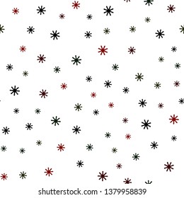 Dark Green, Red vector seamless template with ice snowflakes. Shining colorful illustration with snow on abstract template. Design for textile, fabric, wallpapers.