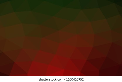 Dark Green, Red vector shining hexagonal shining triangular. Shining illustration, which consist of triangles. A completely new design for your business.