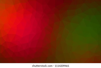 Dark Green, Red vector shining triangular cover. Shining polygonal illustration, which consist of triangles. Best triangular design for your business.