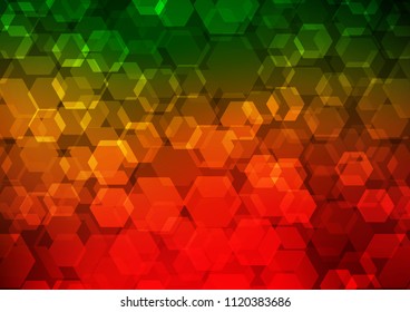Dark Green, Red vector shining hexagonal pattern. Brand new colored illustration in blurry style with gradient. Brand new style for your business design.
