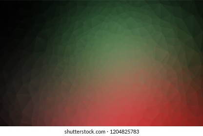 Dark Green, Red vector shining hexagonal template. Triangular geometric sample with gradient.  The template can be used as a background for cell phones.