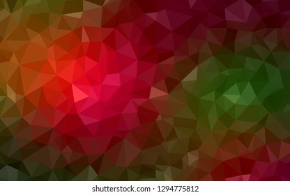 Dark Green, Red vector shining triangular backdrop. Creative illustration in halftone style with triangles. Brand new style for your business design.